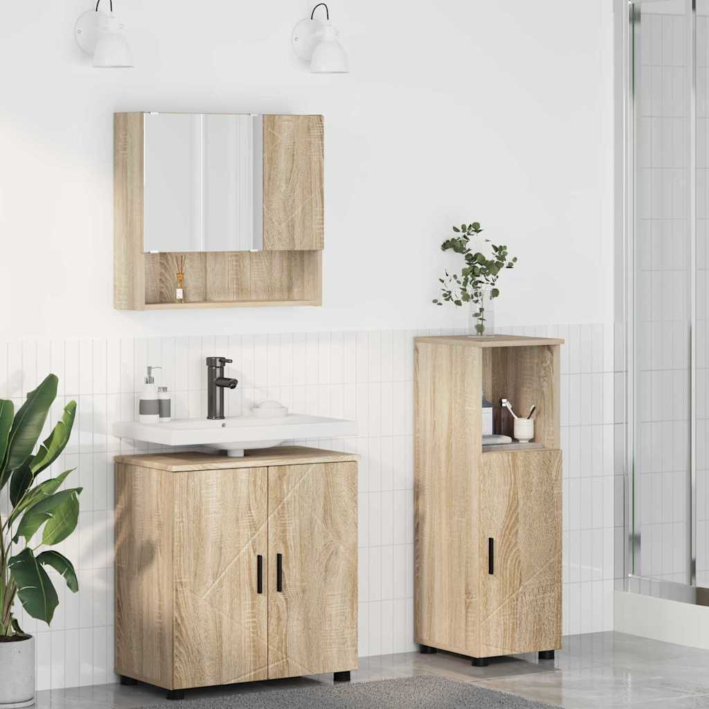 vidaXL Badezimmermöbel-Set 3 pcs Sonoma-Eiche Holzwerkstoff & Metall