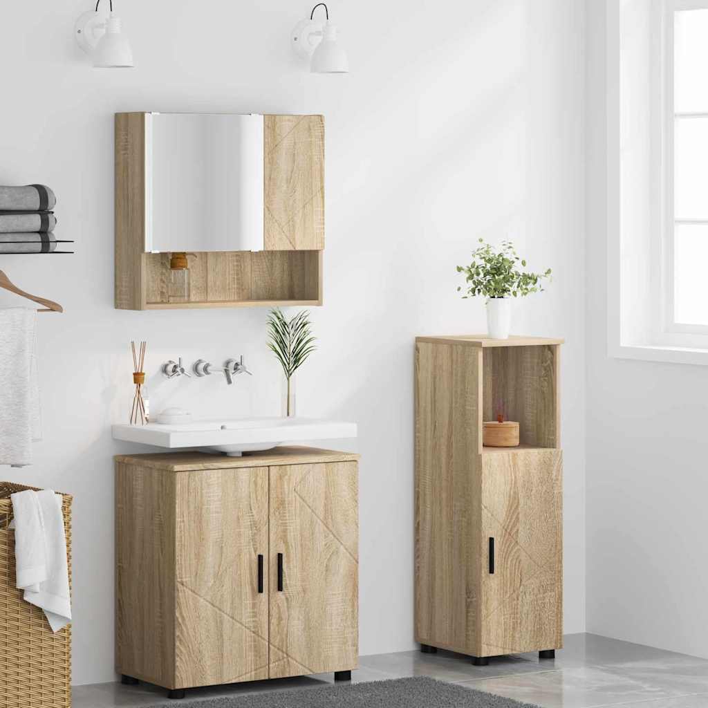 vidaXL Badezimmermöbel-Set 3 pcs Sonoma-Eiche Holzwerkstoff & Metall