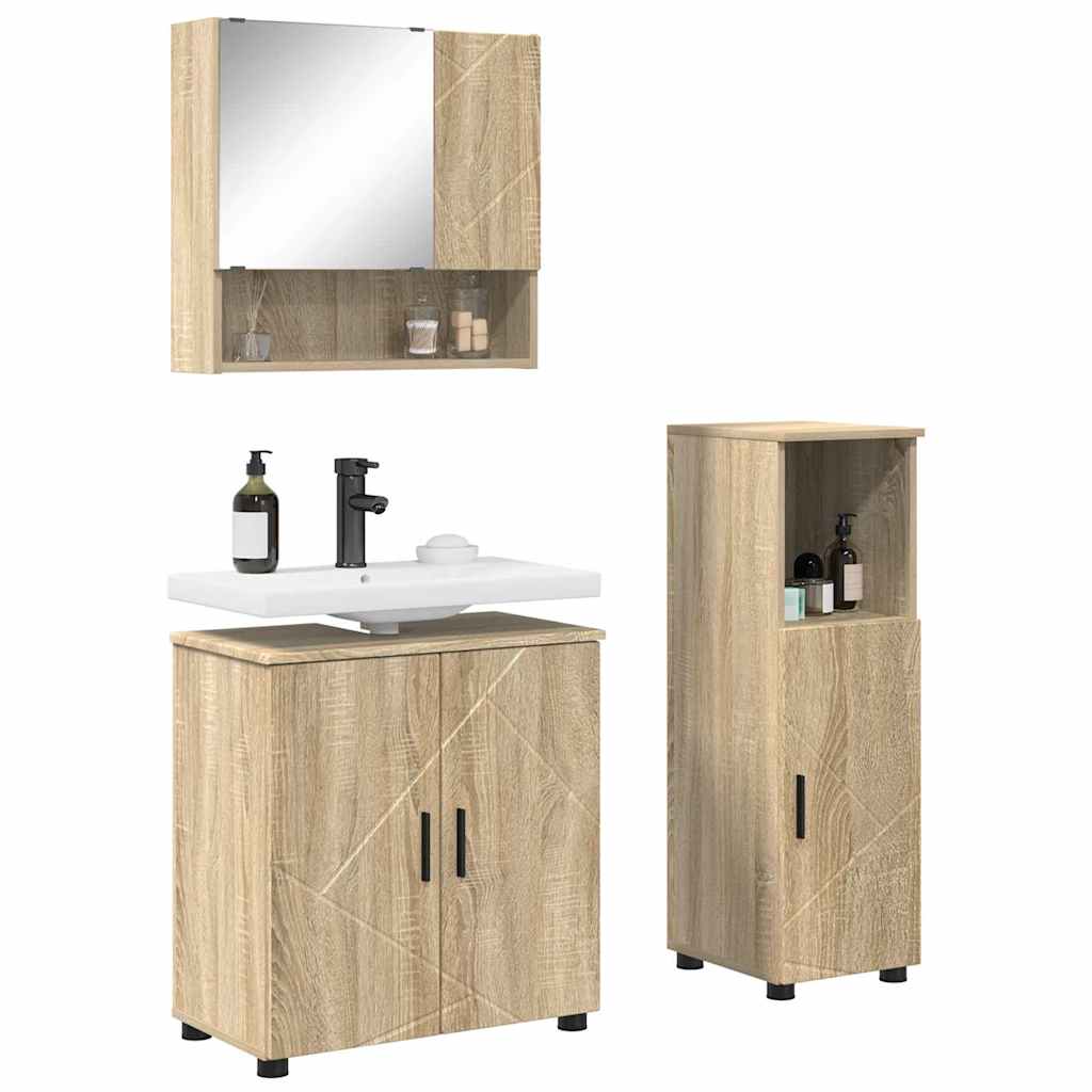 vidaXL Badezimmermöbel-Set 3 pcs Sonoma-Eiche Holzwerkstoff & Metall