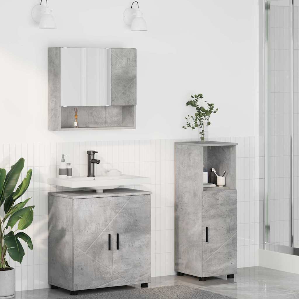 vidaXL Badezimmermöbel Set Wandmontiert 3 pcs Betongrau Holzwerkstoff