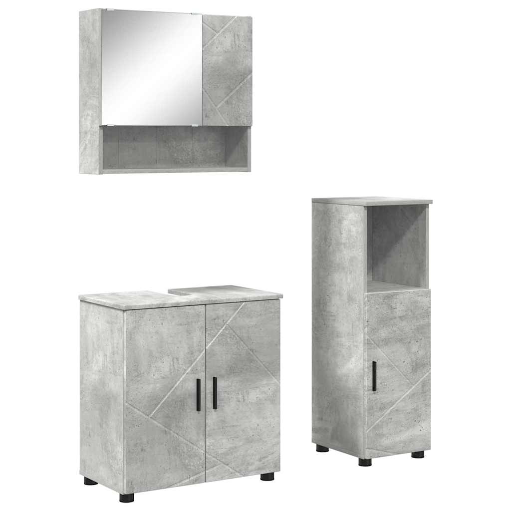 vidaXL Badezimmermöbel Set Wandmontiert 3 pcs Betongrau Holzwerkstoff