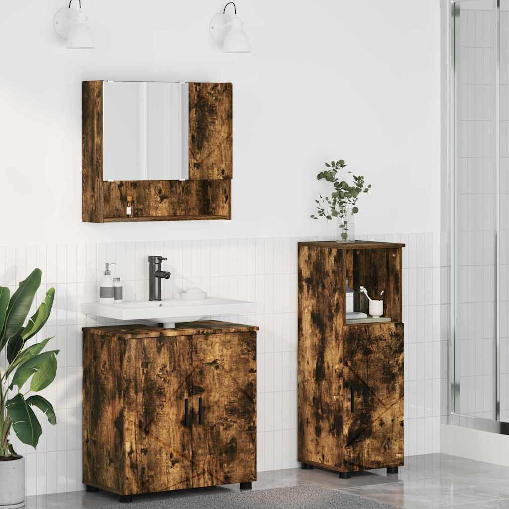 vidaXL Badezimmermöbel-Set Wandmontiert 3 pcs Geräucherte Eiche