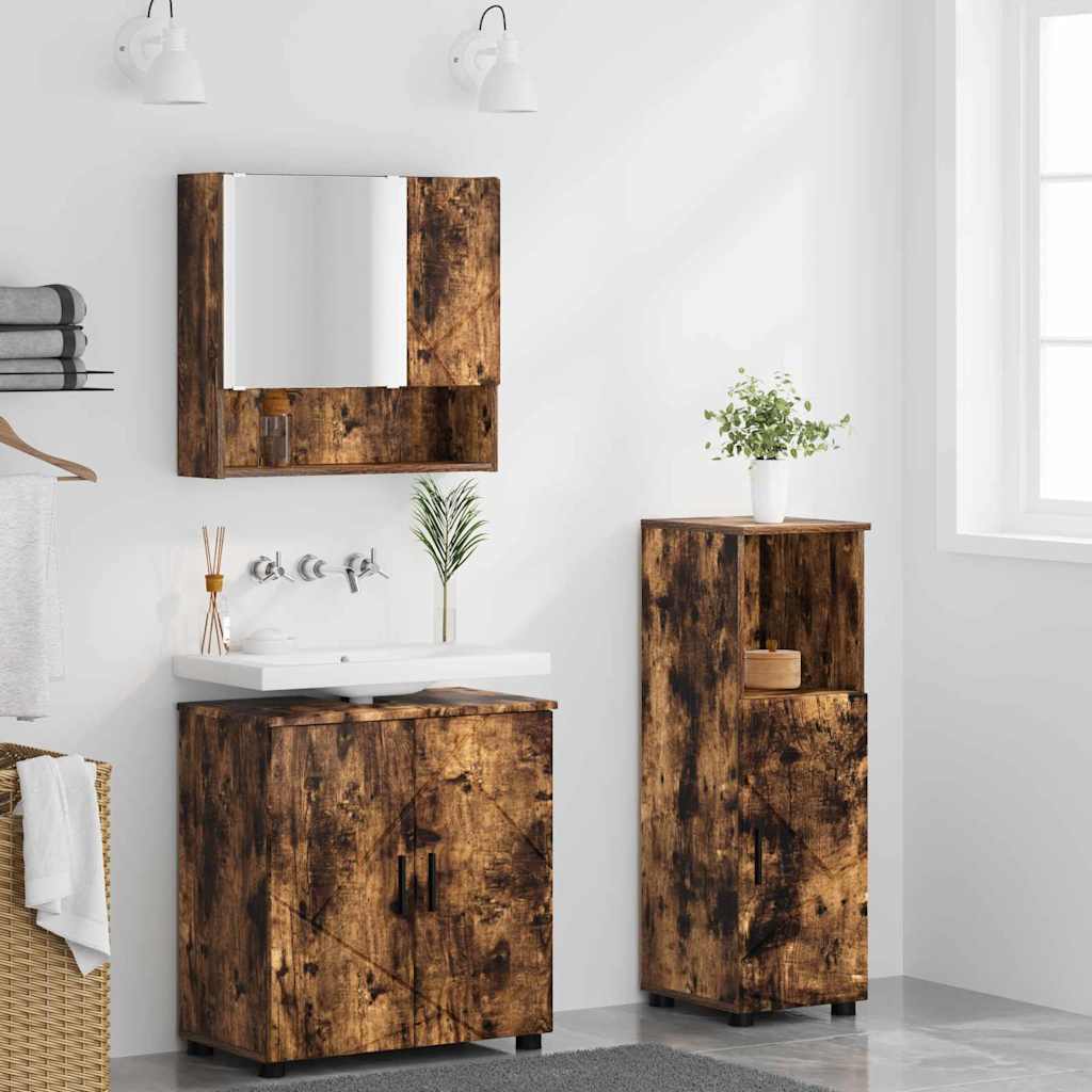 vidaXL Badezimmermöbel-Set Wandmontiert 3 pcs Geräucherte Eiche