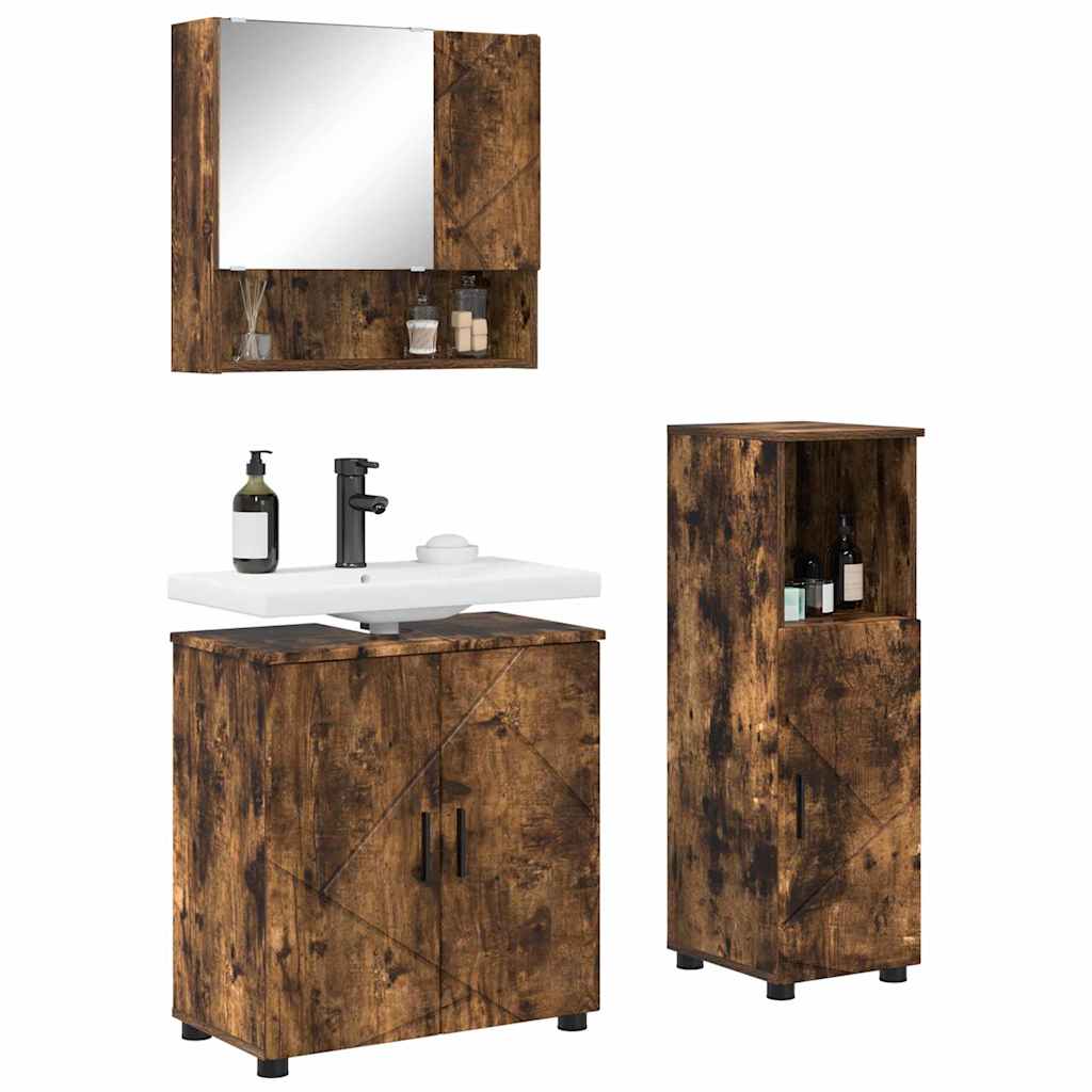 vidaXL Badezimmermöbel-Set Wandmontiert 3 pcs Geräucherte Eiche