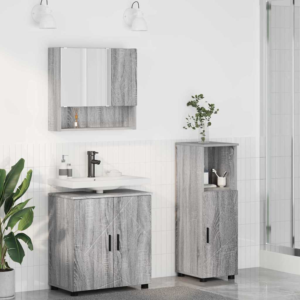 vidaXL Badezimmermöbel-Set 3 pcs Graues Sonoma Holzwerkstoff & Metall