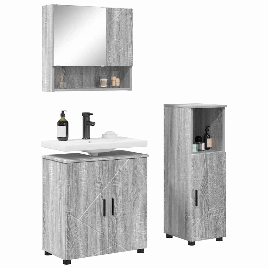 vidaXL Badezimmermöbel-Set 3 pcs Graues Sonoma Holzwerkstoff & Metall