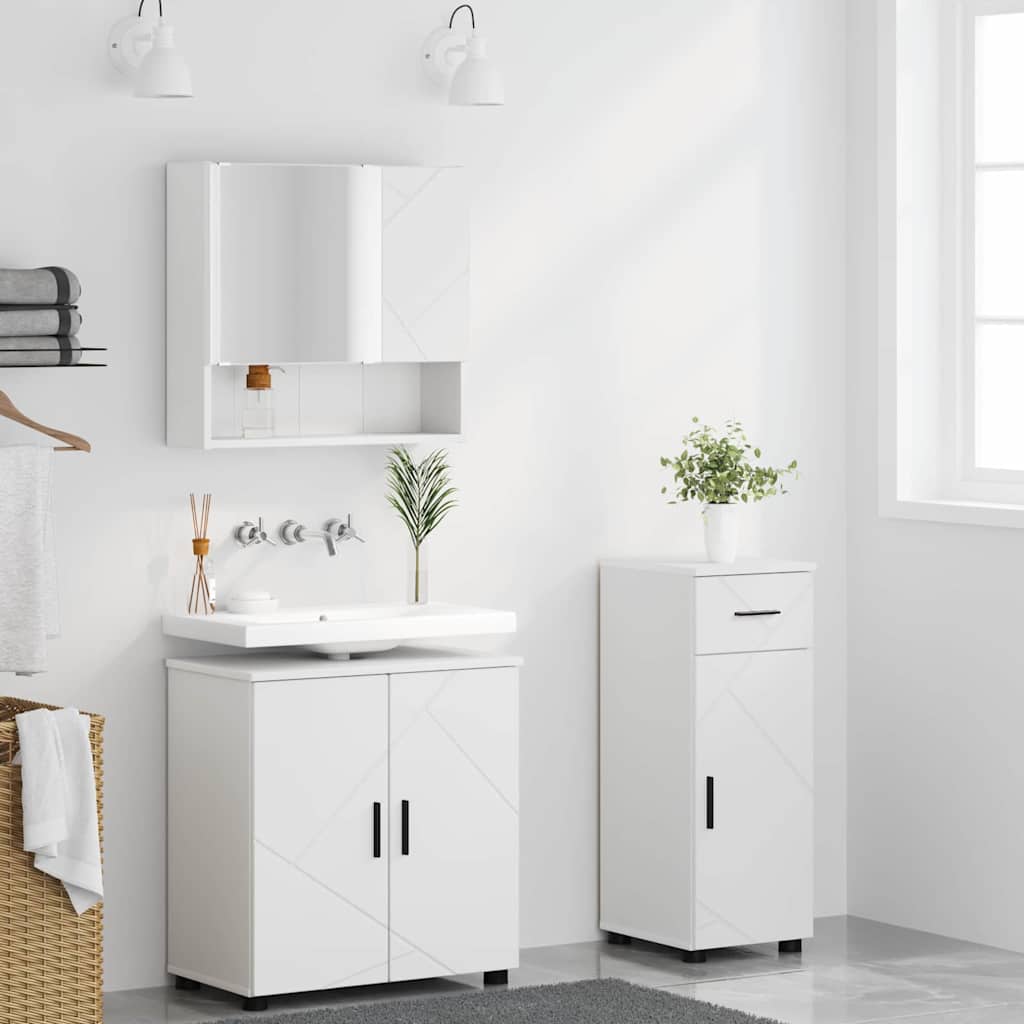 vidaXL Badezimmermöbel-Set mit Tür 3 pcs Weiß Holzwerkstoff & Metall