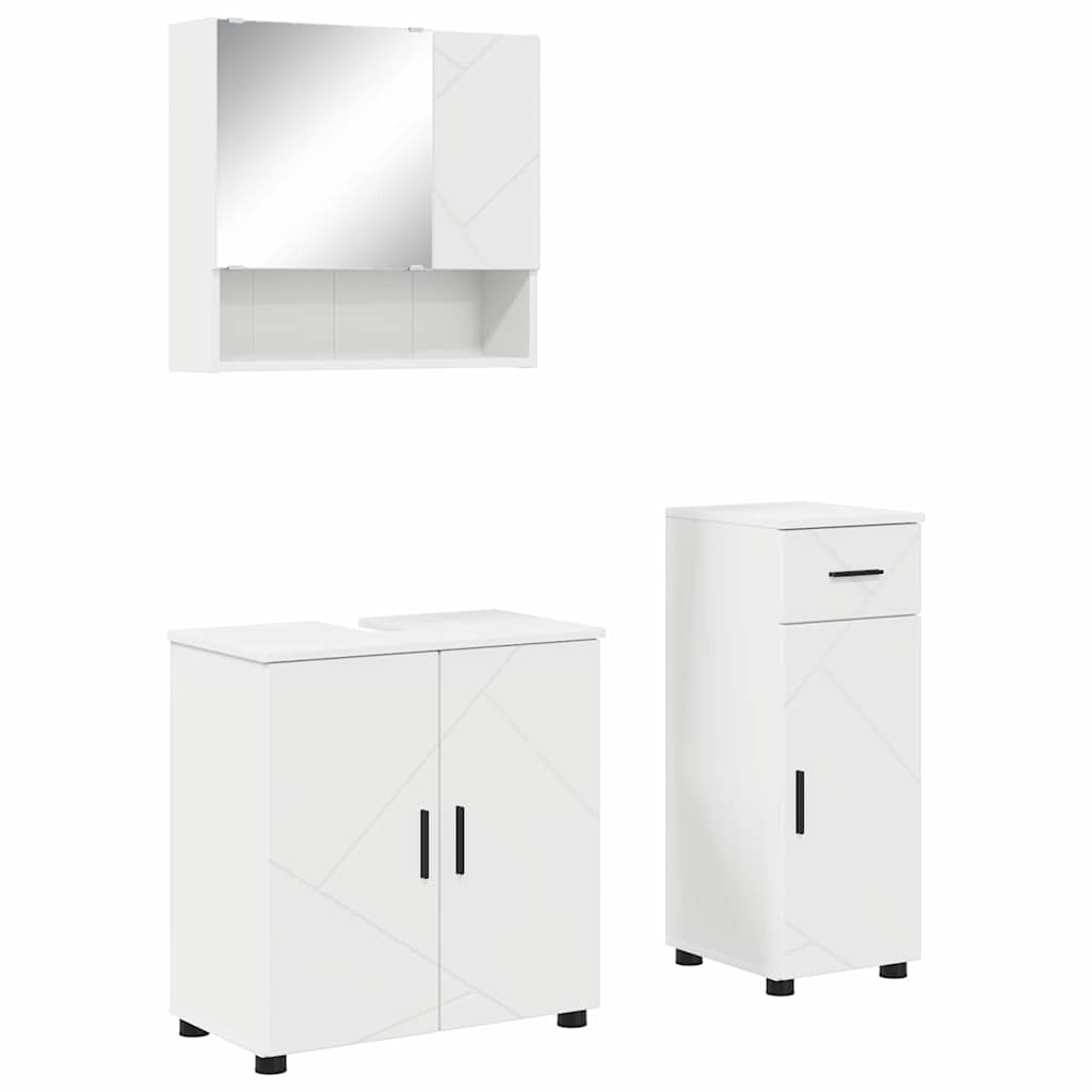 vidaXL Badezimmermöbel-Set mit Tür 3 pcs Weiß Holzwerkstoff & Metall