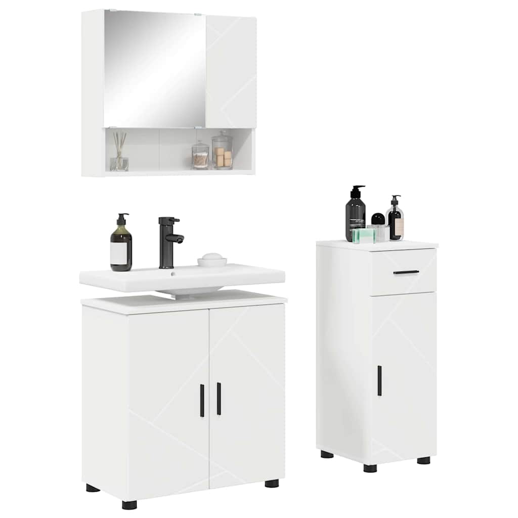 vidaXL Badezimmermöbel-Set mit Tür 3 pcs Weiß Holzwerkstoff & Metall