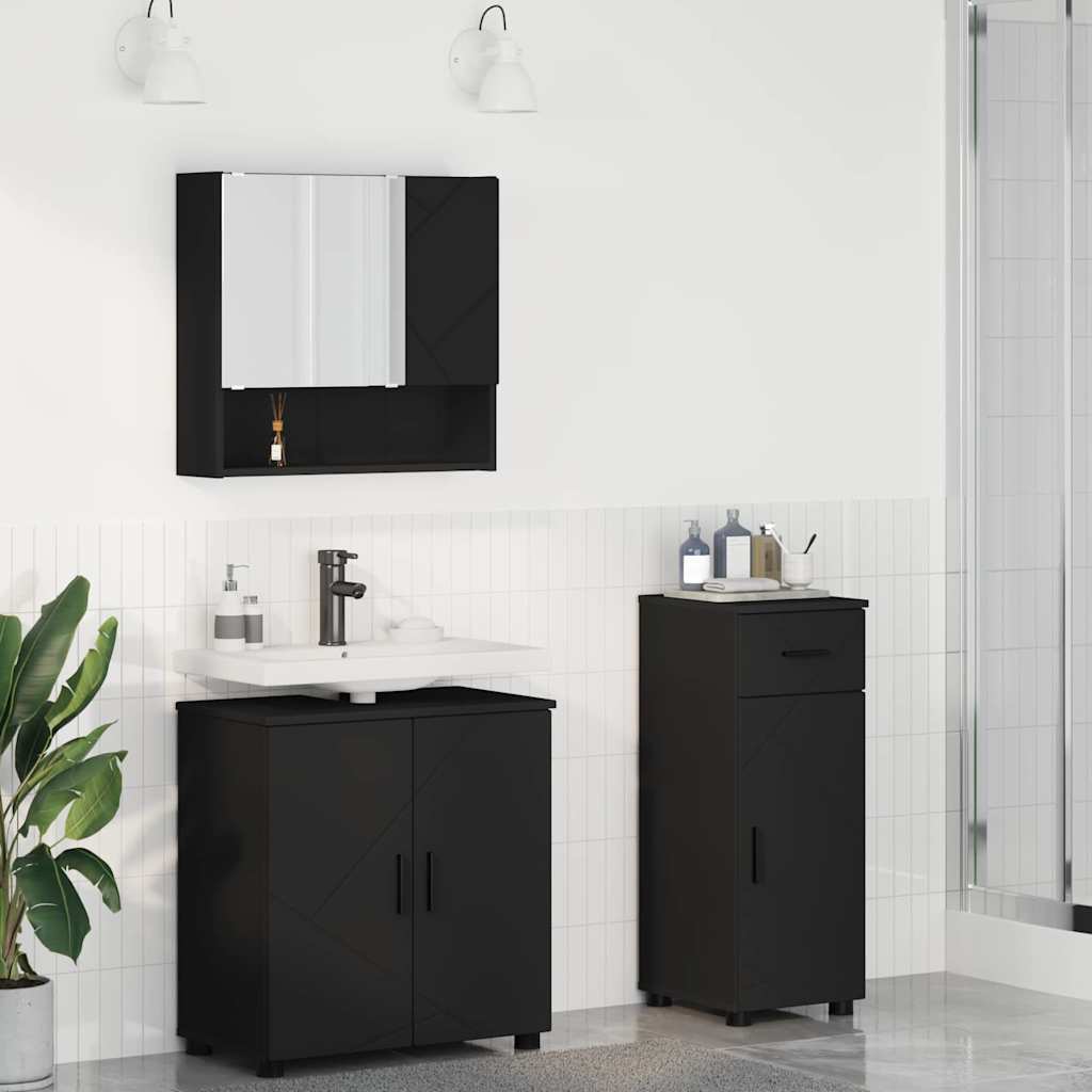 vidaXL Badezimmermöbel-Set 3 pcs Schwarz Holzwerkstoff & Metall