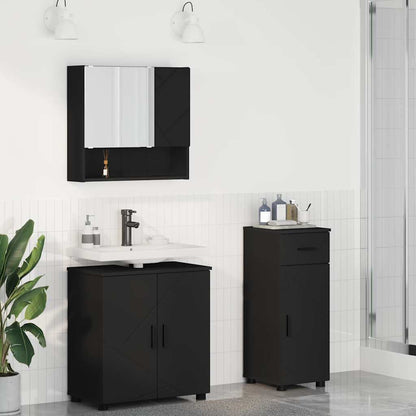 vidaXL Badezimmermöbel-Set 3 pcs Schwarz Holzwerkstoff & Metall