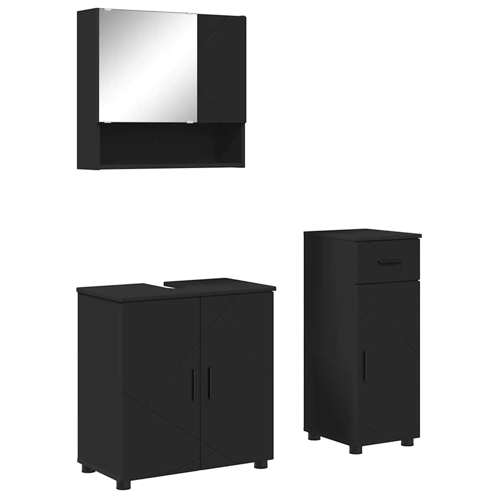 vidaXL Badezimmermöbel-Set 3 pcs Schwarz Holzwerkstoff & Metall