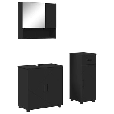 vidaXL Badezimmermöbel-Set 3 pcs Schwarz Holzwerkstoff & Metall