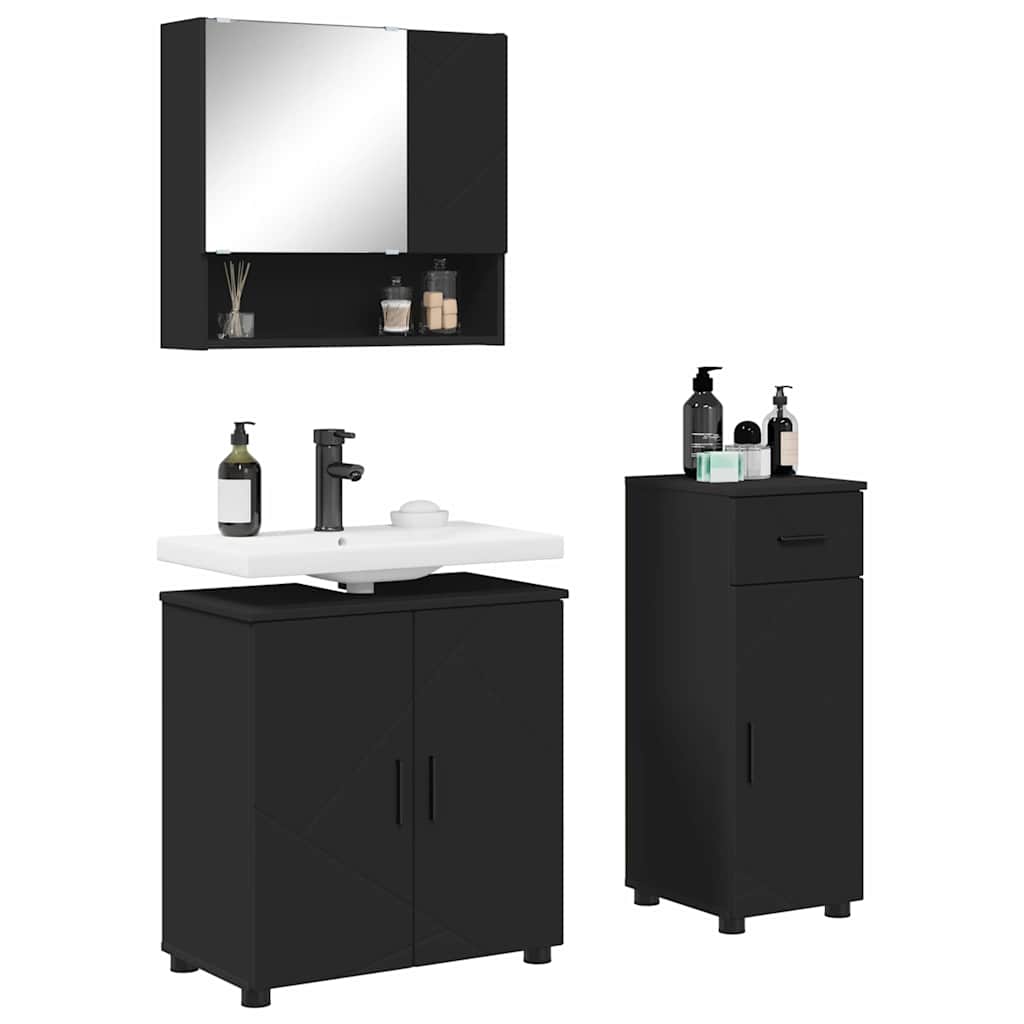 vidaXL Badezimmermöbel-Set 3 pcs Schwarz Holzwerkstoff & Metall