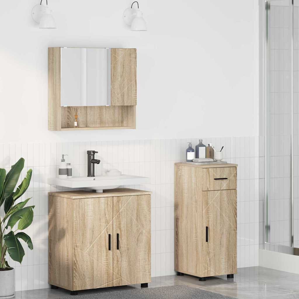 vidaXL Badezimmermöbel-Set 3 pcs Sonoma-Eiche Holzwerkstoff & Metall