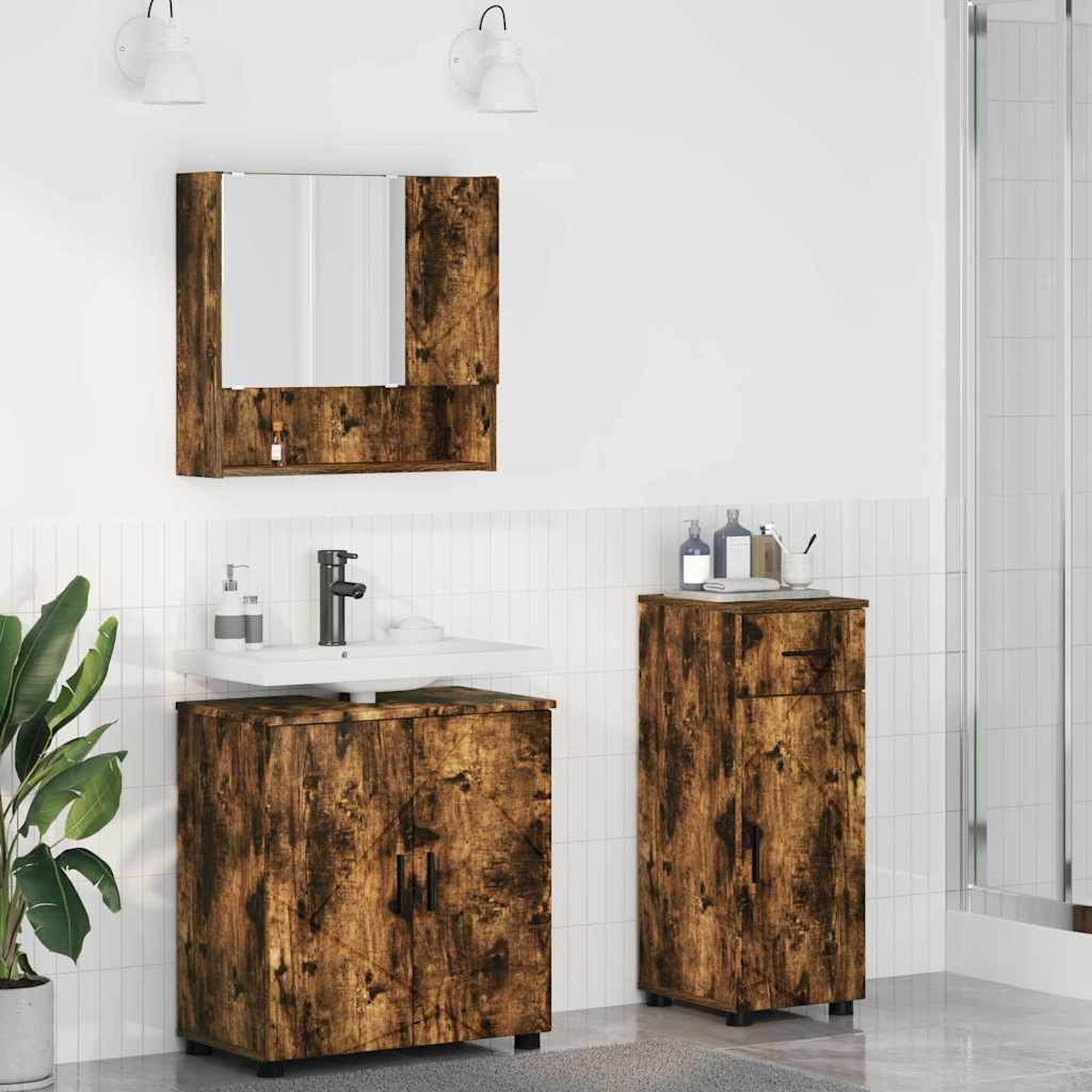 vidaXL Badezimmermöbel-Set mit Schubladen 3 pcs Geräucherte Eiche