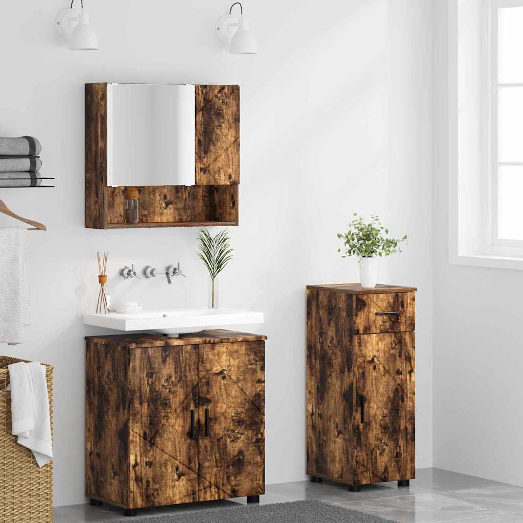 vidaXL Badezimmermöbel-Set mit Schubladen 3 pcs Geräucherte Eiche