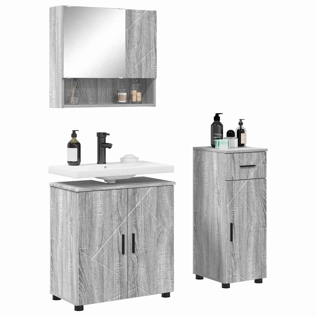Badezimmermöbel-Set 3 pcs Graues Sonoma Holzwerkstoff & Metall