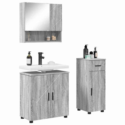 Badezimmermöbel-Set 3 pcs Graues Sonoma Holzwerkstoff & Metall