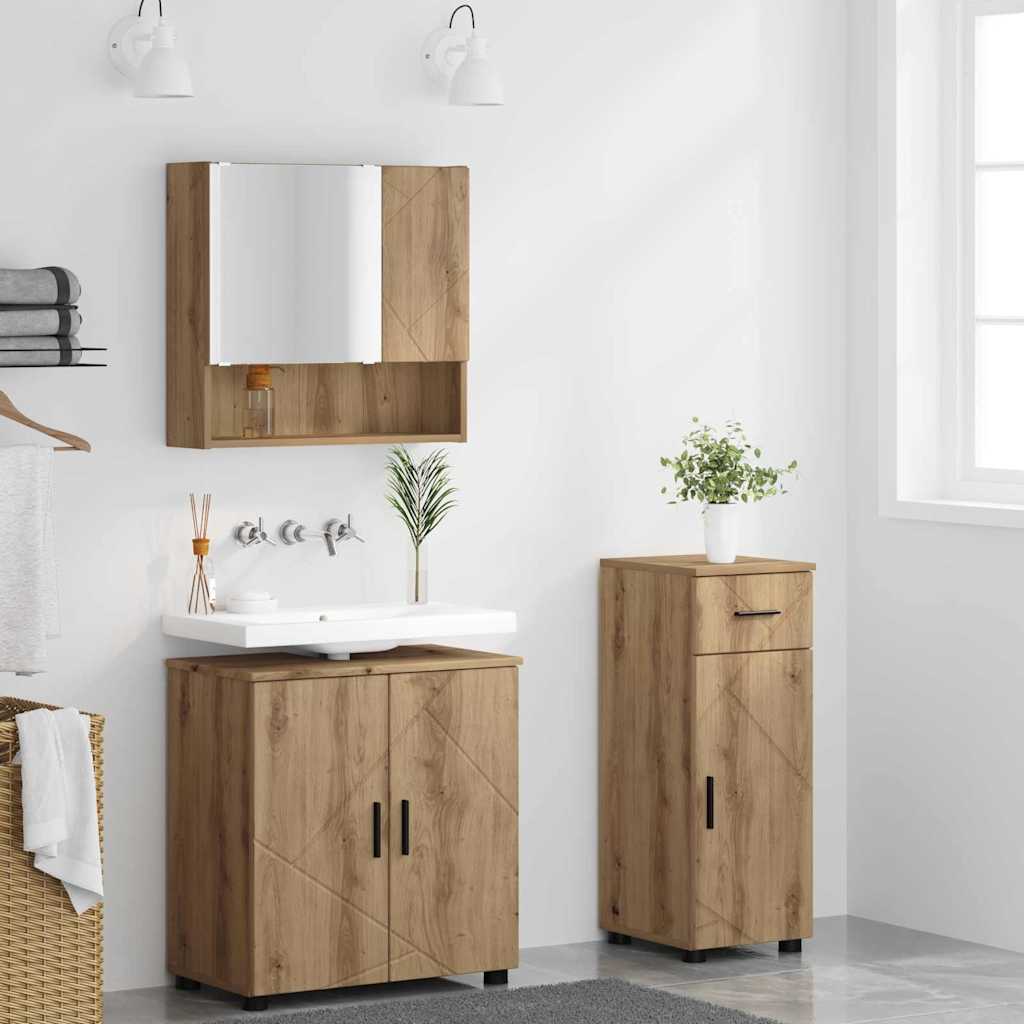 vidaXL Badezimmermöbel-Set 3 pcs Artisan-Eiche Holzwerkstoff & Metall