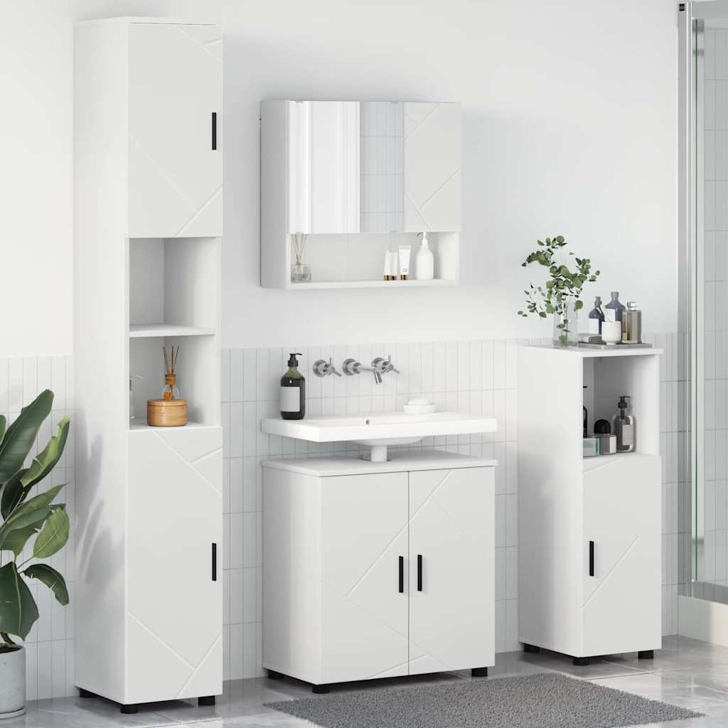 vidaXL Badezimmermöbel-Set mit Tür 4 pcs Weiß Holzwerkstoff & Metall