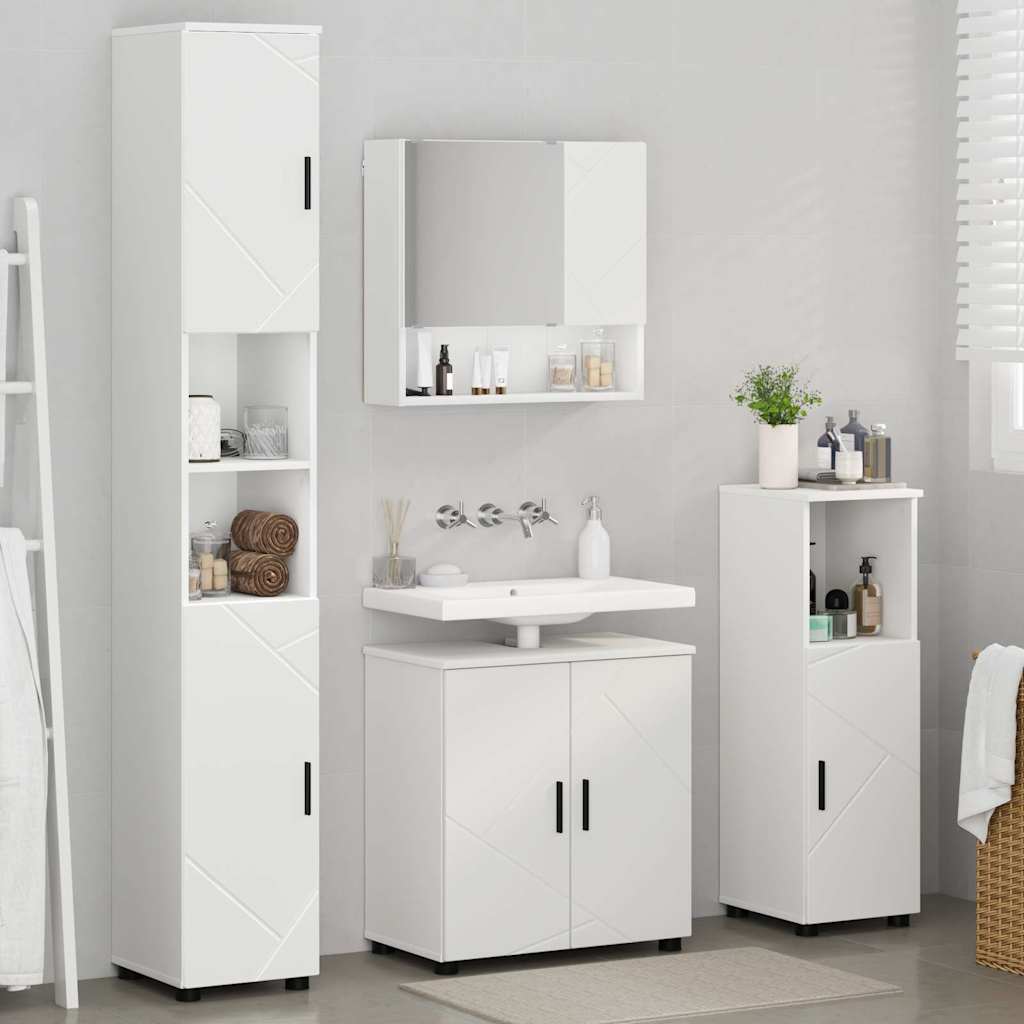 vidaXL Badezimmermöbel-Set mit Tür 4 pcs Weiß Holzwerkstoff & Metall