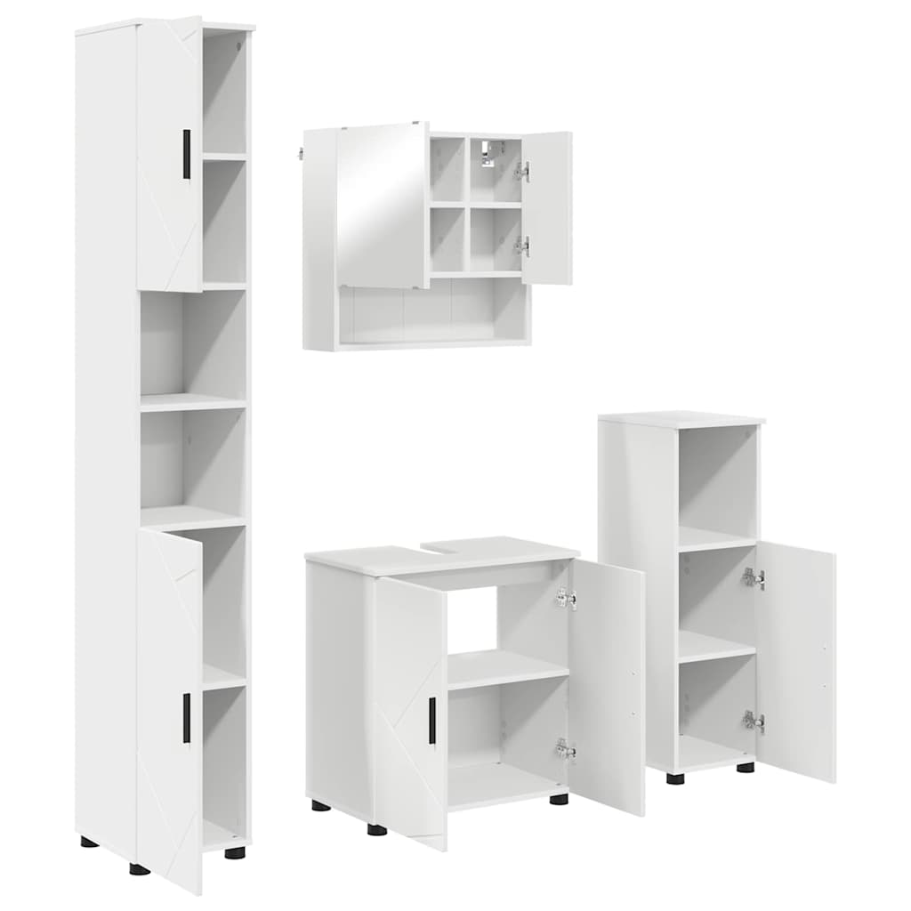 vidaXL Badezimmermöbel-Set mit Tür 4 pcs Weiß Holzwerkstoff & Metall