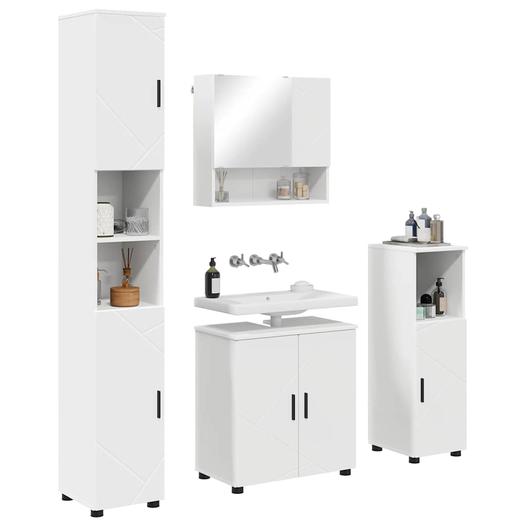 vidaXL Badezimmermöbel-Set mit Tür 4 pcs Weiß Holzwerkstoff & Metall