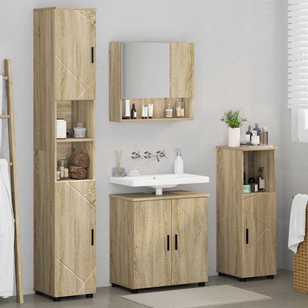 vidaXL Badezimmermöbel-Set 4 pcs Sonoma-Eiche Holzwerkstoff & Metall