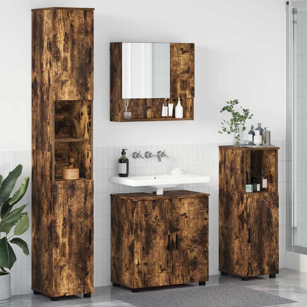 vidaXL Badezimmermöbel-Set Wandmontiert 4 pcs Geräucherte Eiche