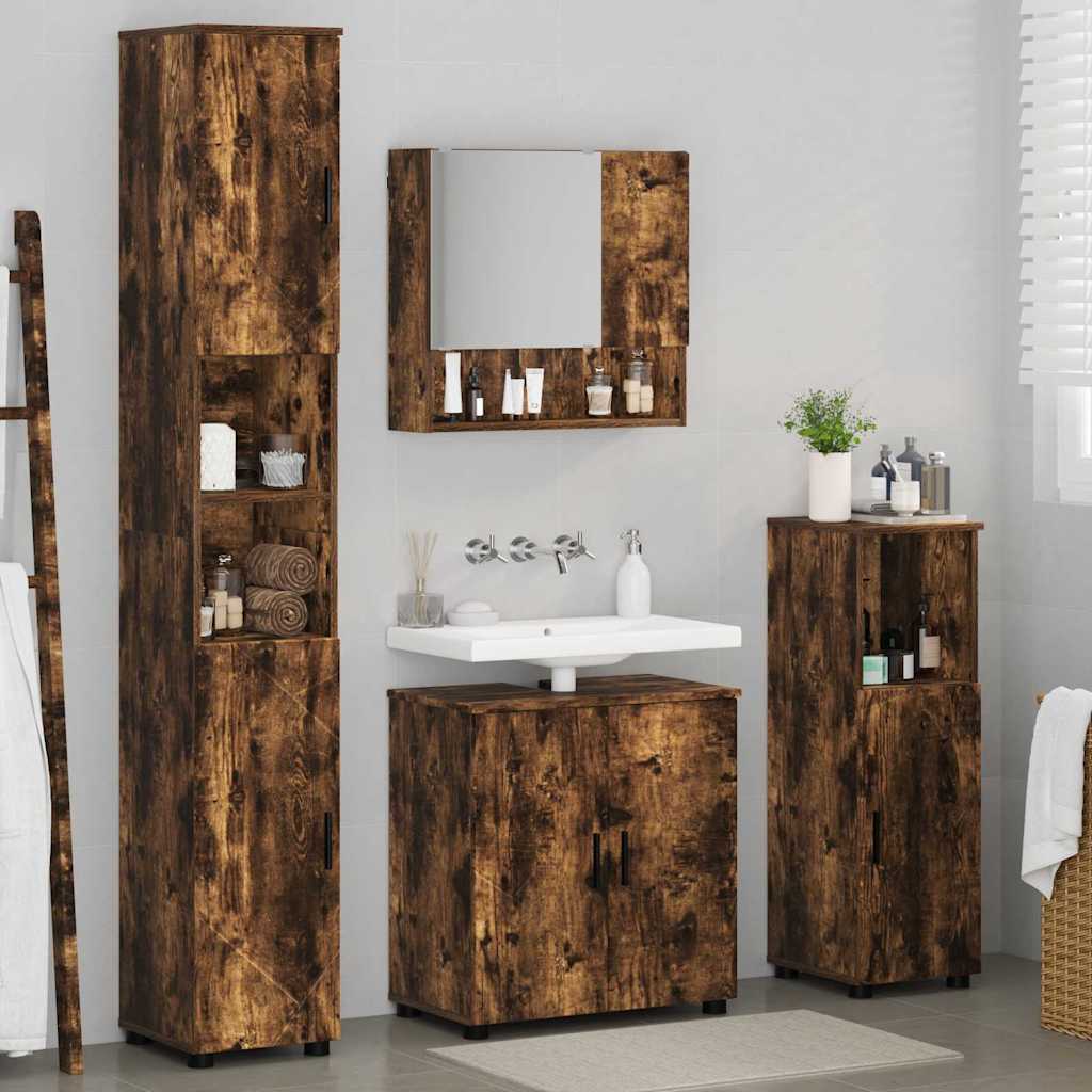 vidaXL Badezimmermöbel-Set Wandmontiert 4 pcs Geräucherte Eiche
