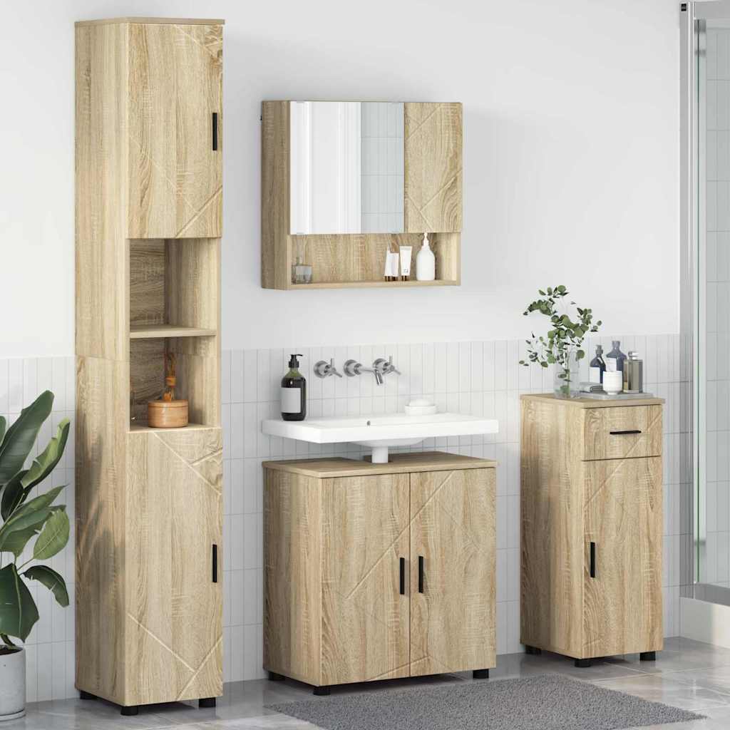 vidaXL Badezimmermöbel-Set 4 pcs Sonoma-Eiche Holzwerkstoff & Metall