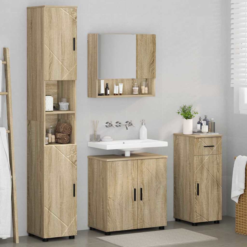 vidaXL Badezimmermöbel-Set 4 pcs Sonoma-Eiche Holzwerkstoff & Metall