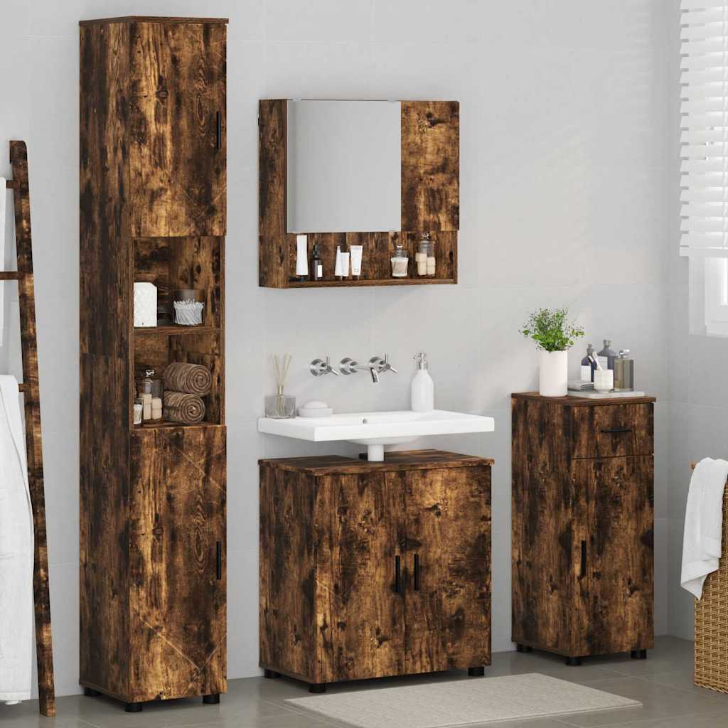 vidaXL Badezimmermöbel-Set mit Schubladen 4 pcs Geräucherte Eiche