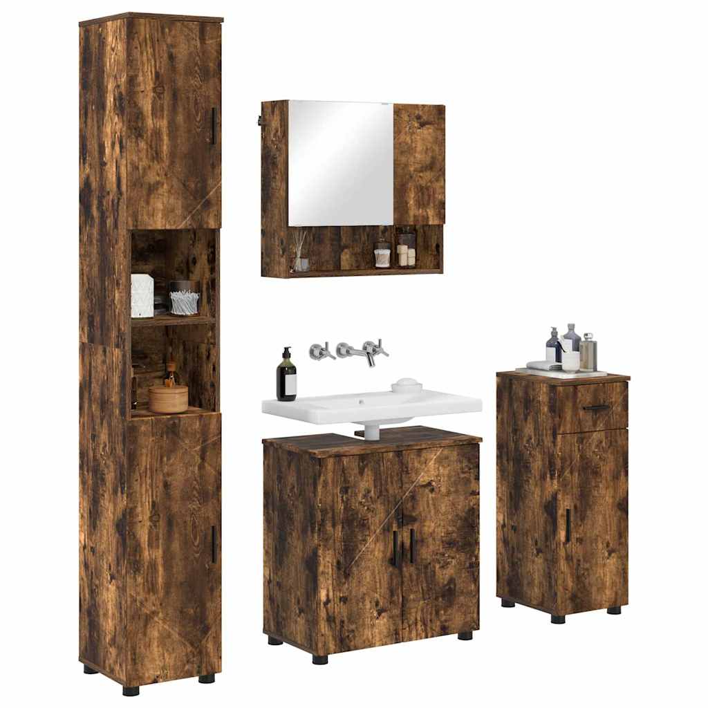 vidaXL Badezimmermöbel-Set mit Schubladen 4 pcs Geräucherte Eiche