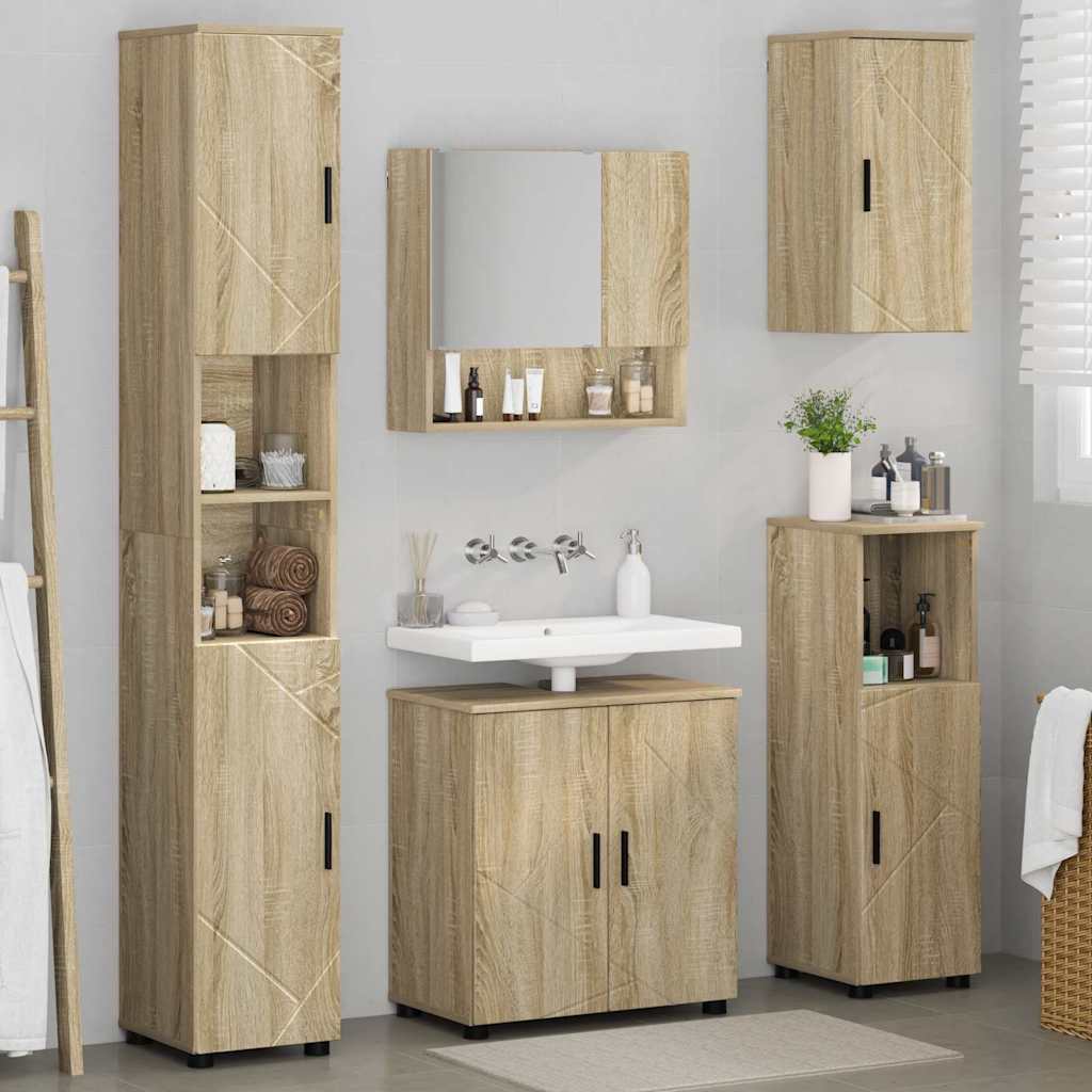 vidaXL Badezimmermöbel-Set 5 pcs Sonoma-Eiche Holzwerkstoff & Metall