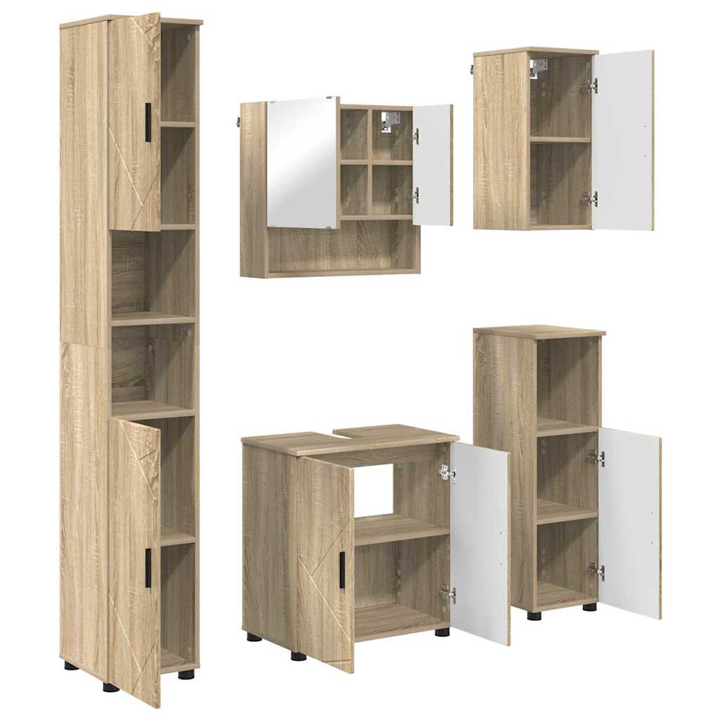 vidaXL Badezimmermöbel-Set 5 pcs Sonoma-Eiche Holzwerkstoff & Metall