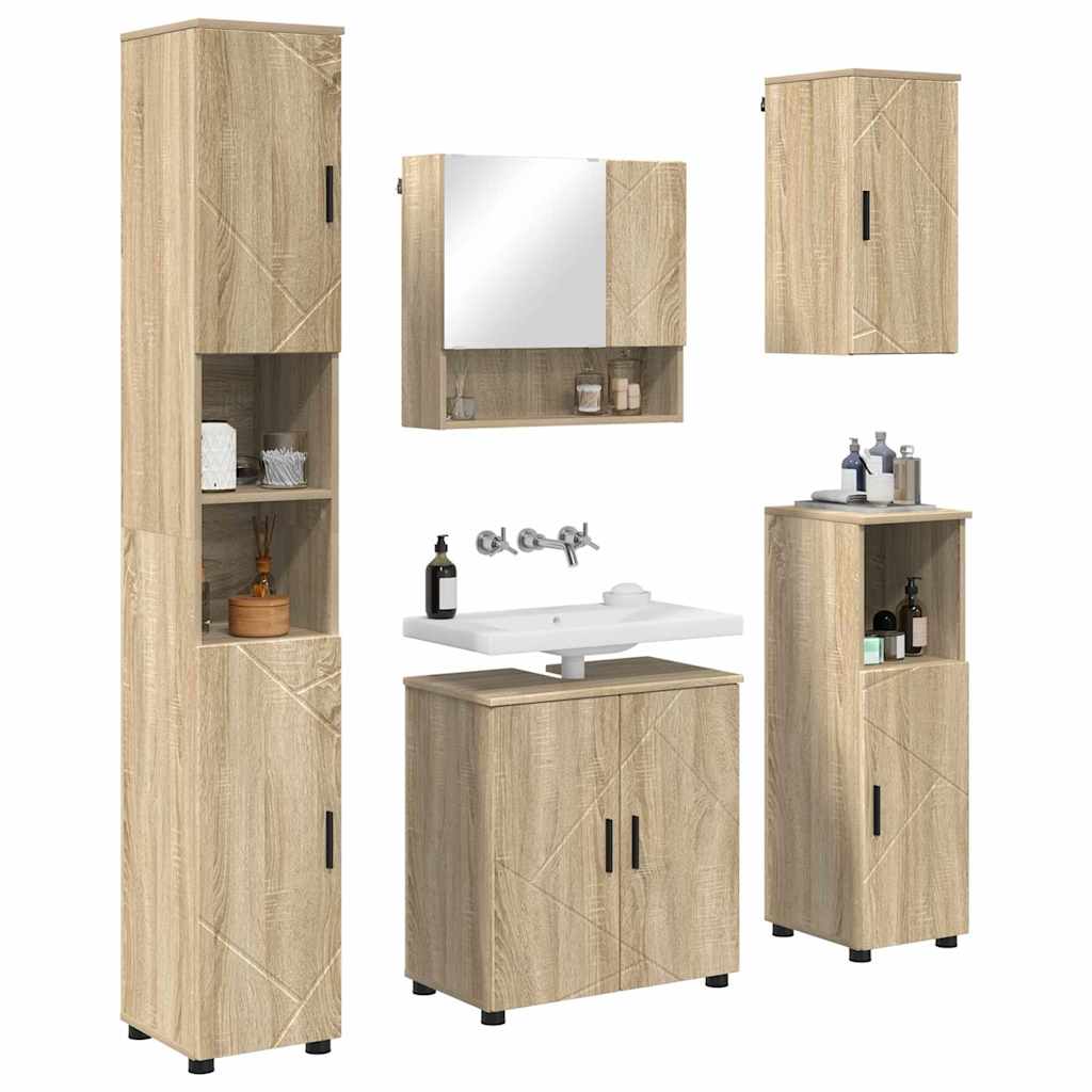vidaXL Badezimmermöbel-Set 5 pcs Sonoma-Eiche Holzwerkstoff & Metall