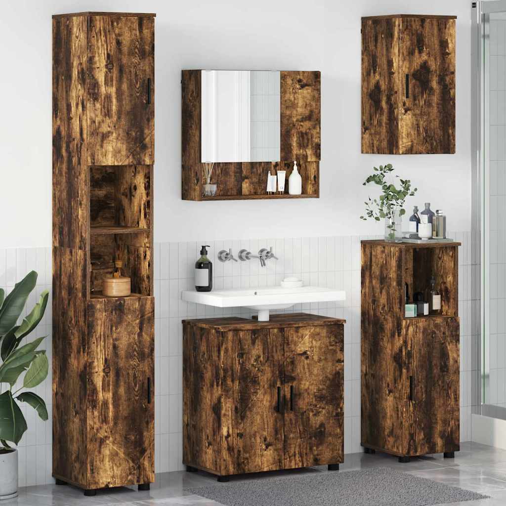 vidaXL Badezimmermöbel-Set Wandmontiert 5 pcs Geräucherte Eiche