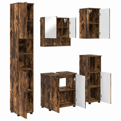 vidaXL Badezimmermöbel-Set Wandmontiert 5 pcs Geräucherte Eiche