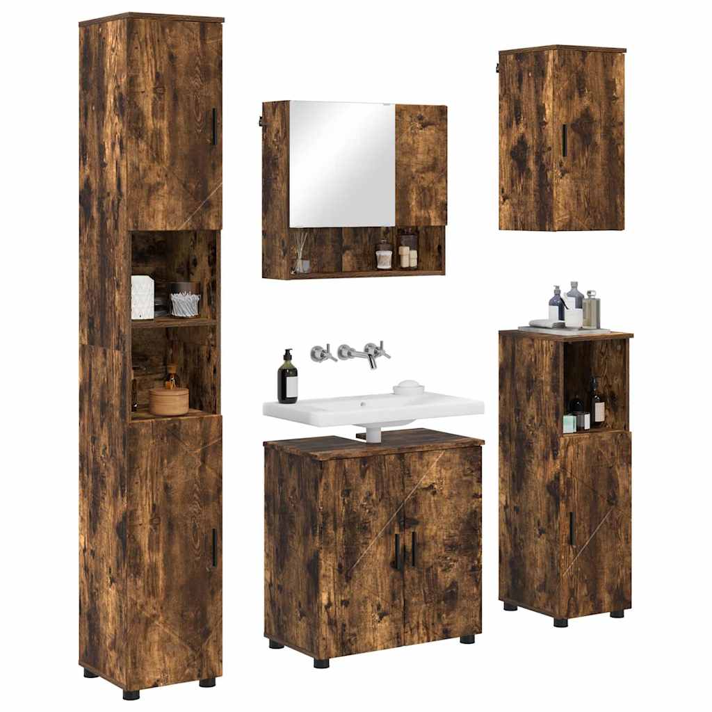 vidaXL Badezimmermöbel-Set Wandmontiert 5 pcs Geräucherte Eiche