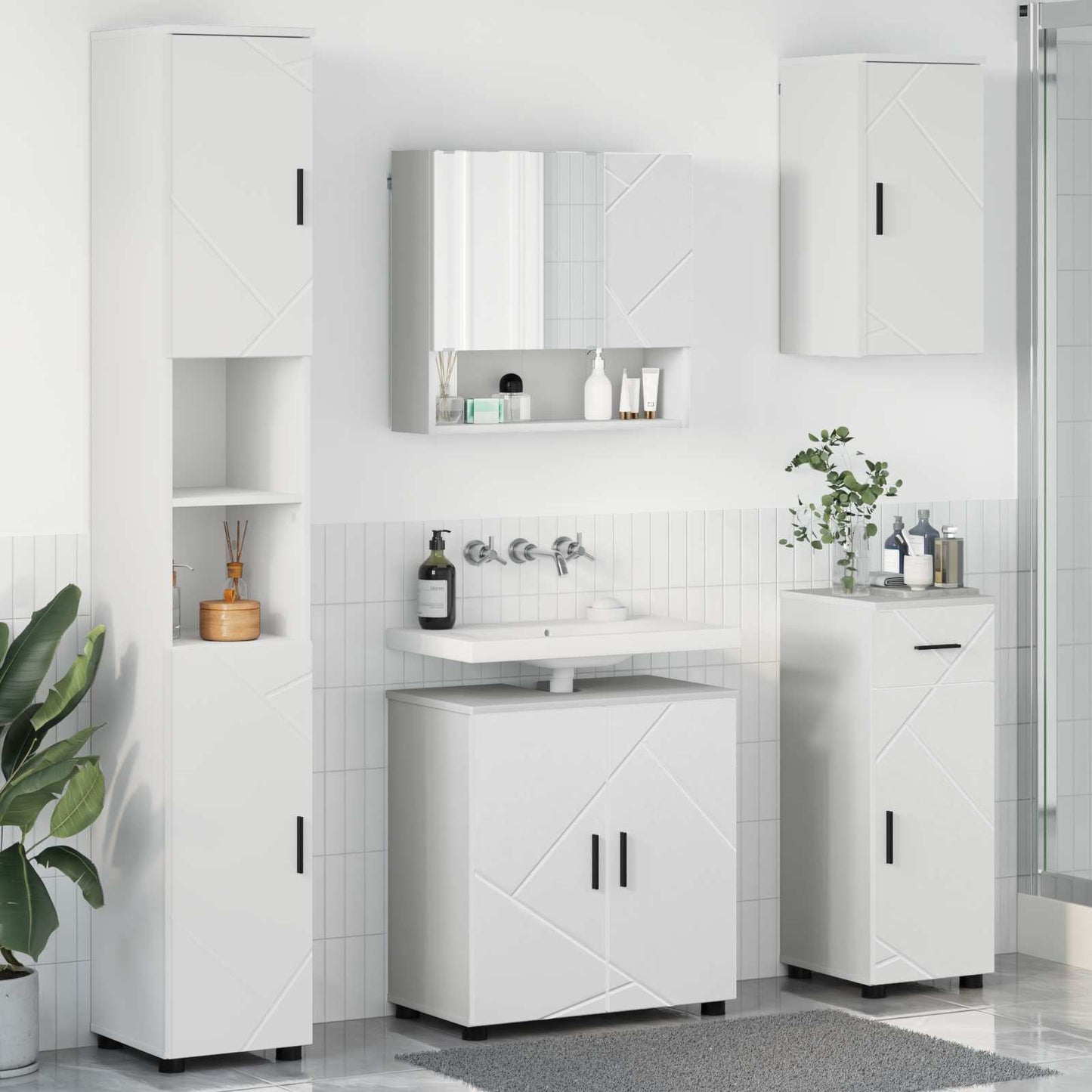 vidaXL Badezimmermöbel-Set mit Tür 5 pcs Weiß Holzwerkstoff & Metall