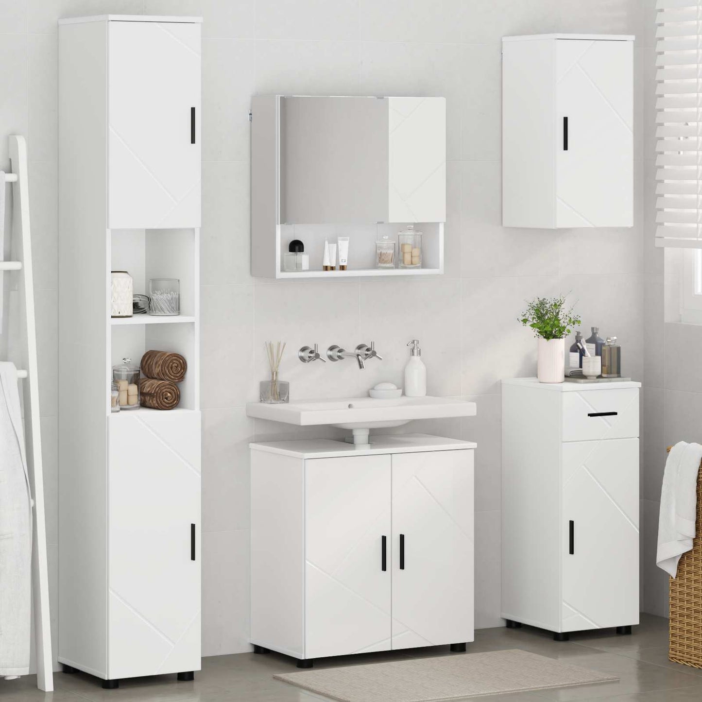 vidaXL Badezimmermöbel-Set mit Tür 5 pcs Weiß Holzwerkstoff & Metall