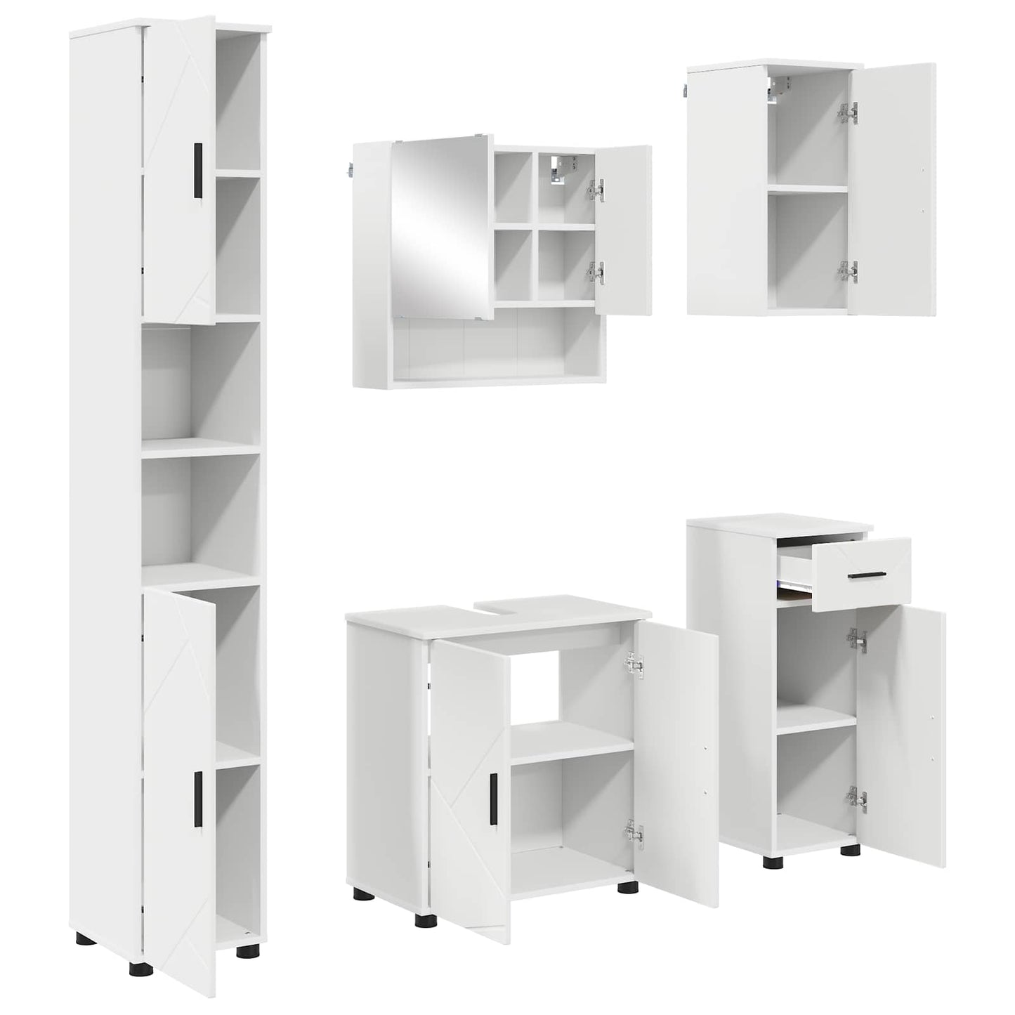 vidaXL Badezimmermöbel-Set mit Tür 5 pcs Weiß Holzwerkstoff & Metall