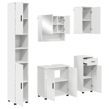 vidaXL Badezimmermöbel-Set mit Tür 5 pcs Weiß Holzwerkstoff & Metall