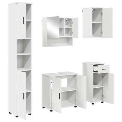 vidaXL Badezimmermöbel-Set mit Tür 5 pcs Weiß Holzwerkstoff & Metall
