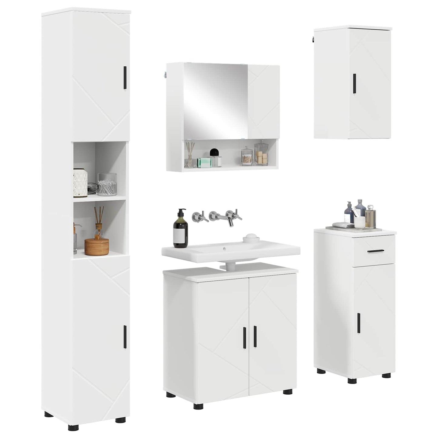vidaXL Badezimmermöbel-Set mit Tür 5 pcs Weiß Holzwerkstoff & Metall