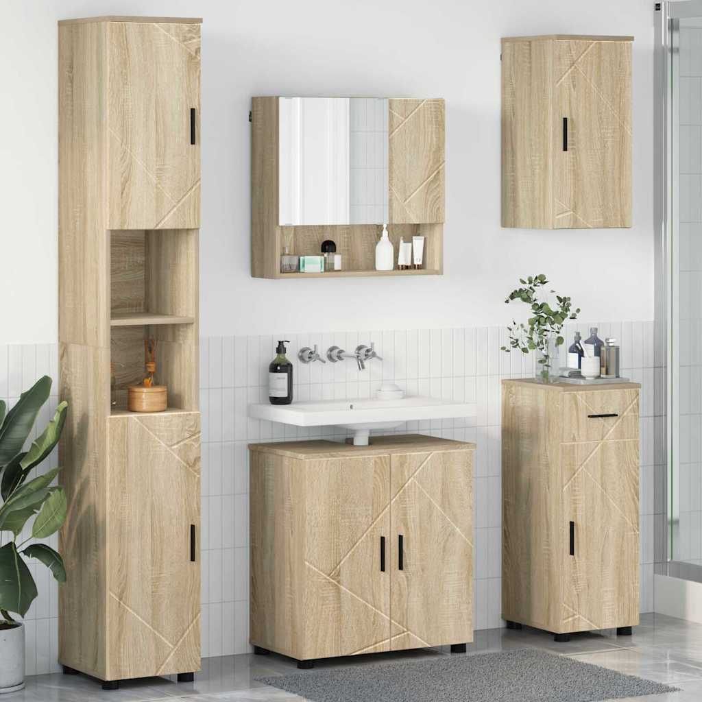 vidaXL Badezimmermöbel-Set 5 pcs Sonoma-Eiche Holzwerkstoff & Metall