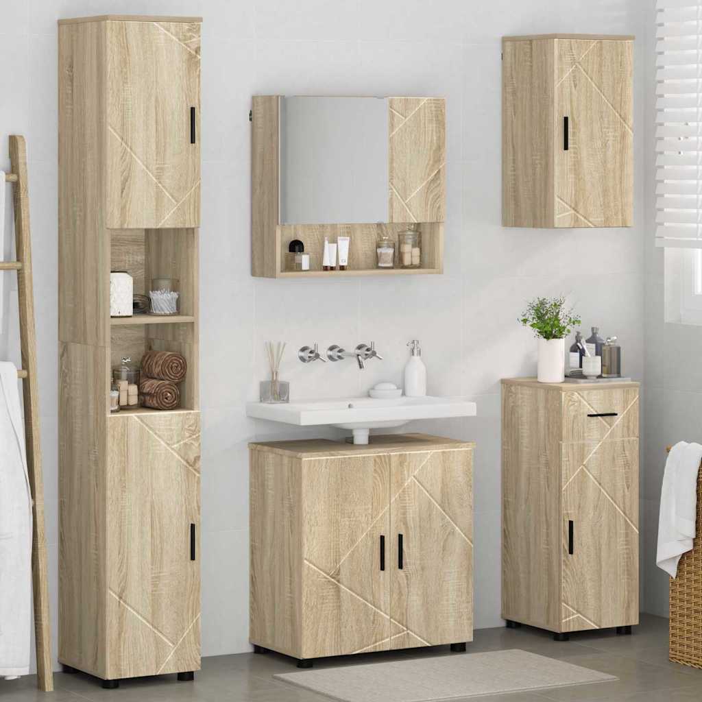 vidaXL Badezimmermöbel-Set 5 pcs Sonoma-Eiche Holzwerkstoff & Metall
