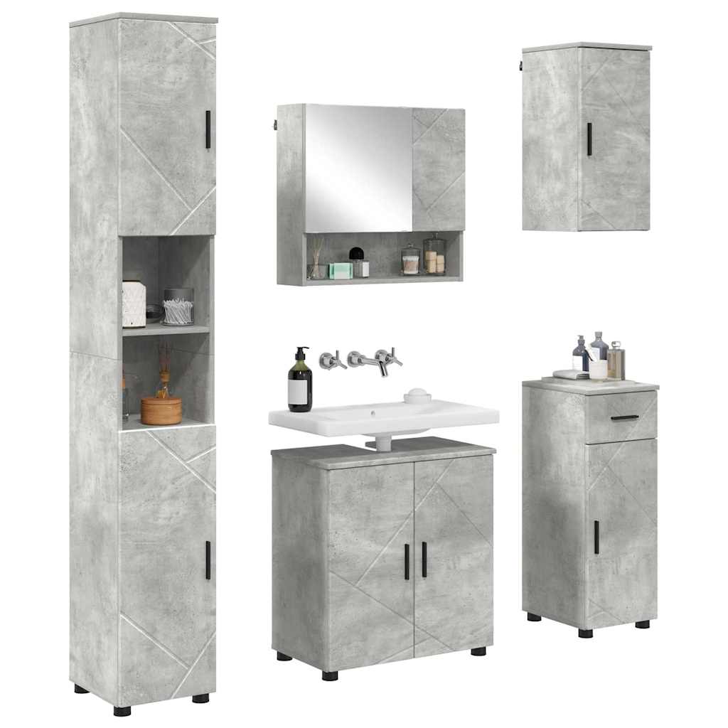 vidaXL Badezimmermöbel-Set 5 pcs Beton Grau Holzwerkstoff & Metall